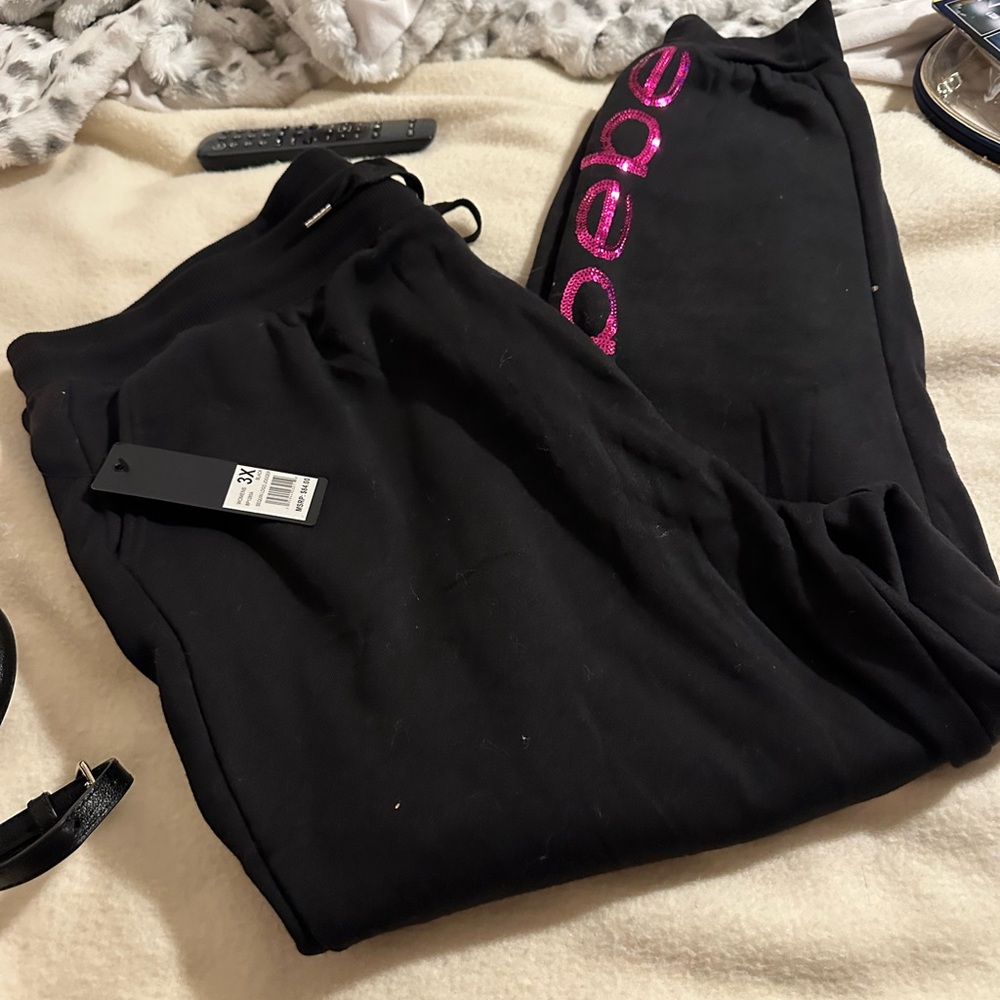 Bebe Black Joggers with Pink Logo
